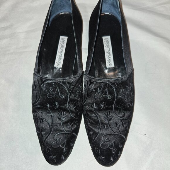 Emporio Armani Black Velvet Loafer with Floral Print